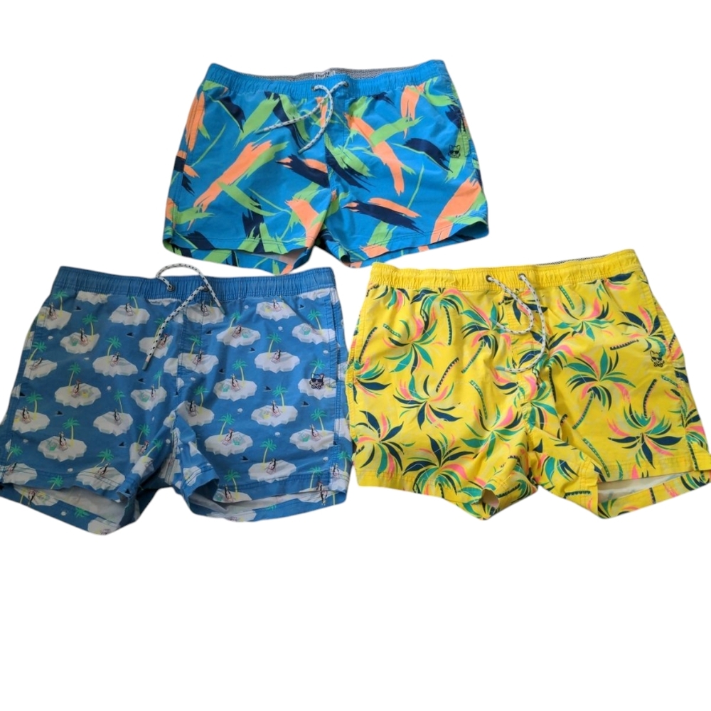 Party Pants Swim Trunks Shorts Mens 2XL Board XXL Blue Yellow Lot 3 Beach Surfer